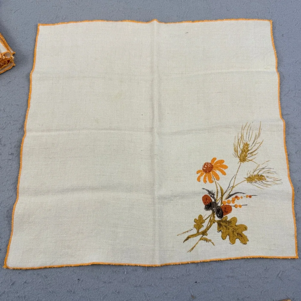 Luther Travis Signed 7pc Fall Harvest Linen Set 4 Placemats 3 Napkins
